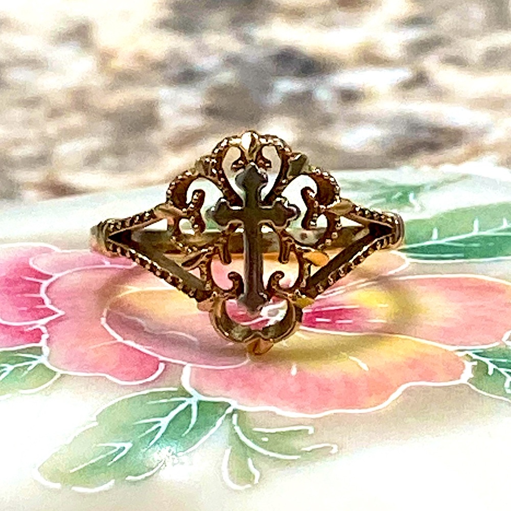 Solid Gold Cross Ring - image 1